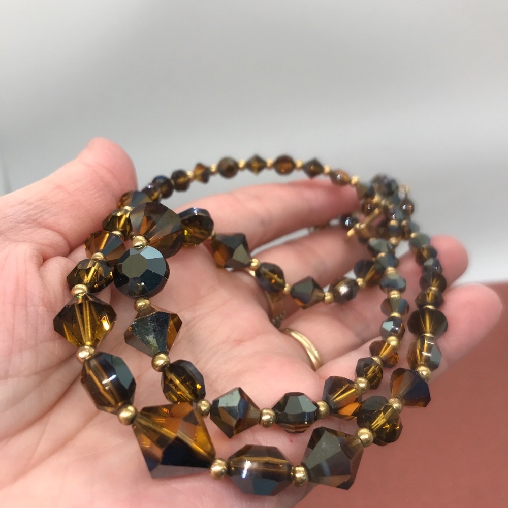 Necklace Crystal Rondelle Beads Mink Root Beer Aurora Borealis Art Deco